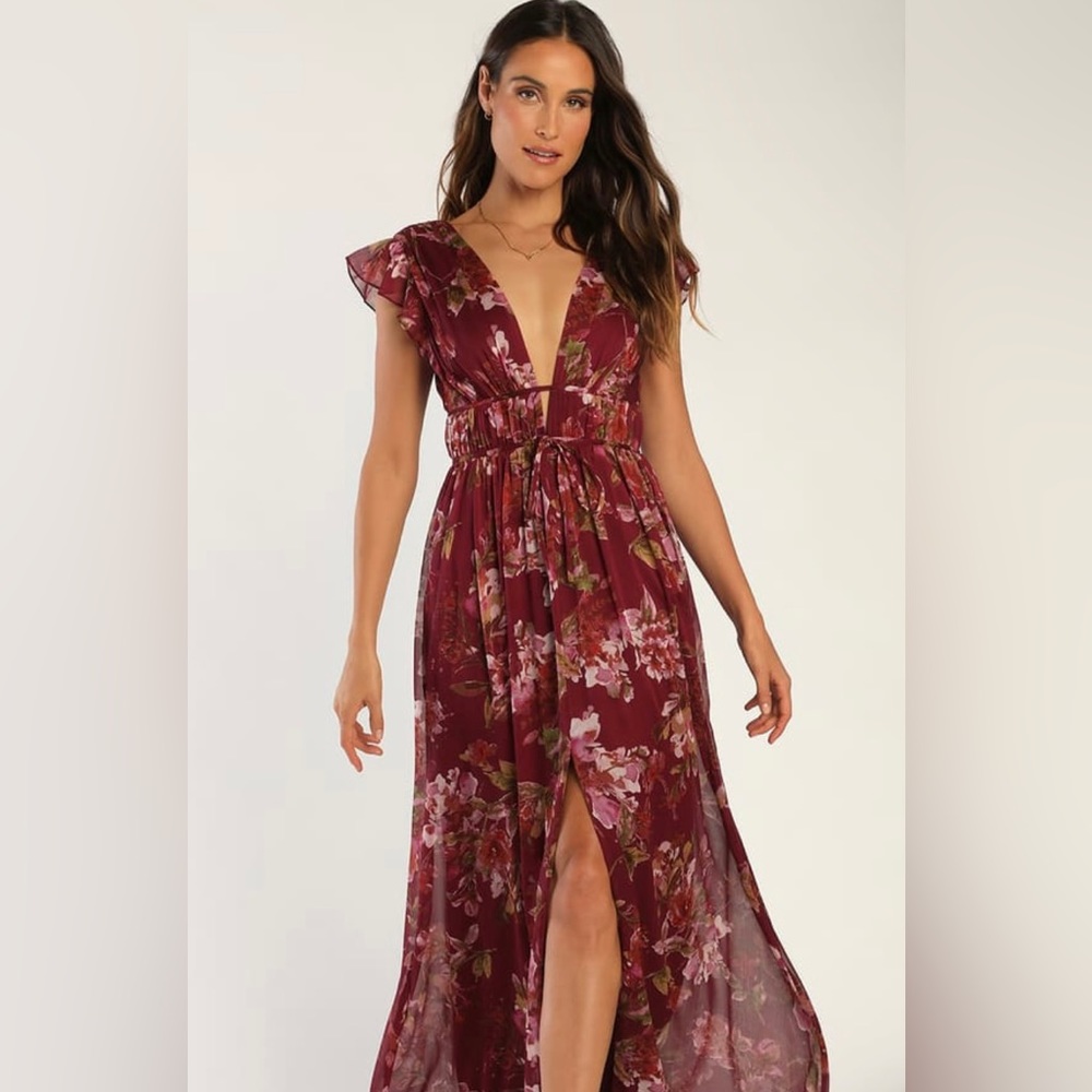 Lulus Elegant Maroon Floral Dress